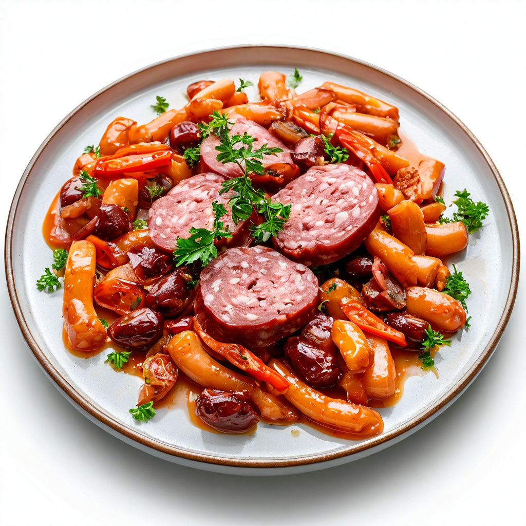 Колбаса. По-деревенски, п/к, кат Б, в/у, порц. нар, 0,32 кг