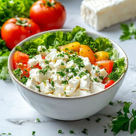 Салат из свежих овощей с сыром фета