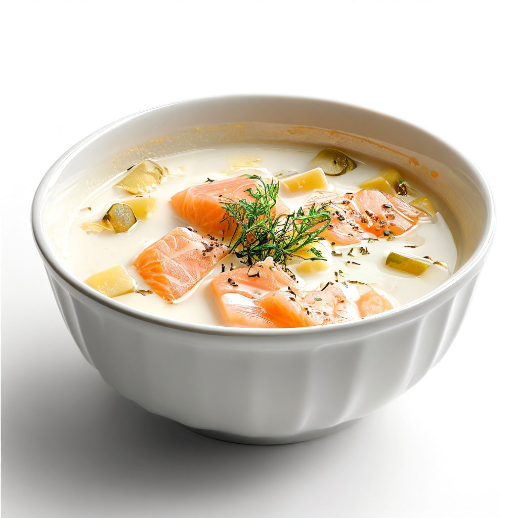 Уха с семгой и сыром 